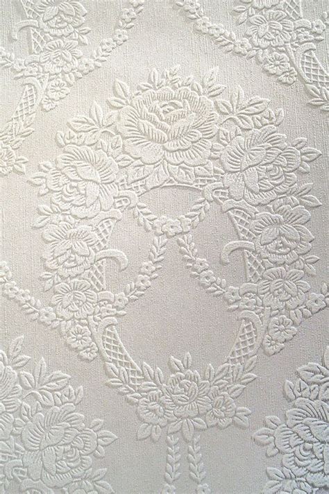 Vintage Embossed Paintable Wallpaper by the yard- White Textured Paper with Floral Pattern ...