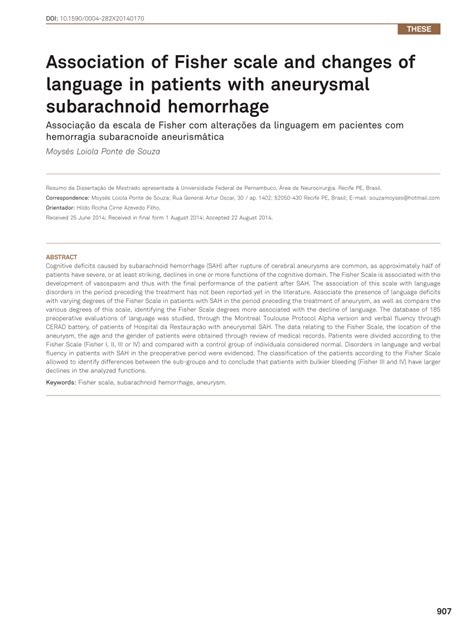 (PDF) Association of Fisher scale and changes of language in patients with aneurysmal ...