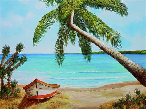 Tropical Beach Painting by Dominica Alcantara - Pixels