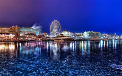 Download wallpapers Chicago, 4k, winter, Navy Pier, embankment ...