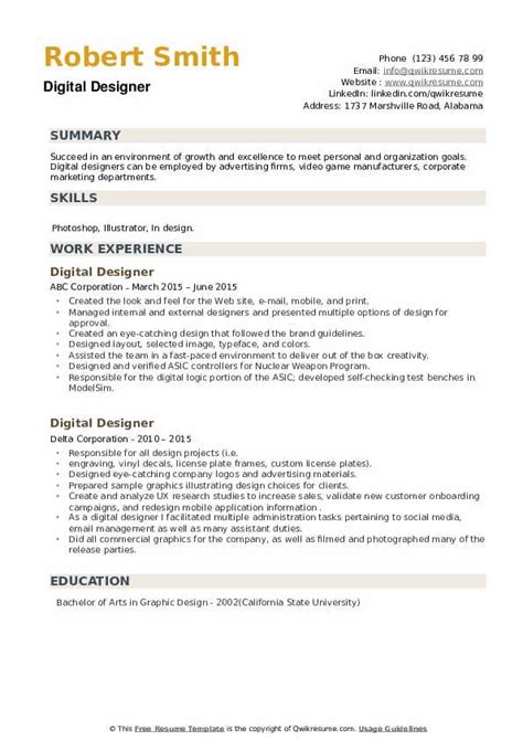 Digital Designer Resume Samples | QwikResume