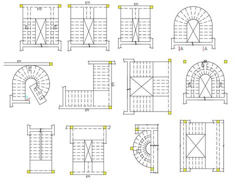 Various Style Staircase Design Layout Plan AutoCAD drawing Download ...