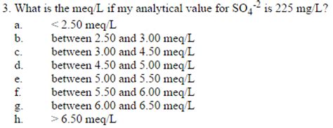 Solved What is the meq/L if my analytical value for SO_4^-2 | Chegg.com