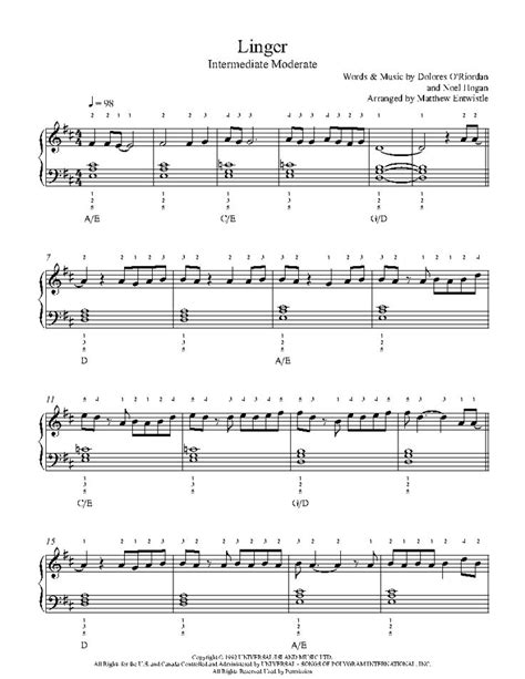 Linger by The Cranberries Piano Sheet Music | Intermediate Level | Sheet music, Piano sheet ...