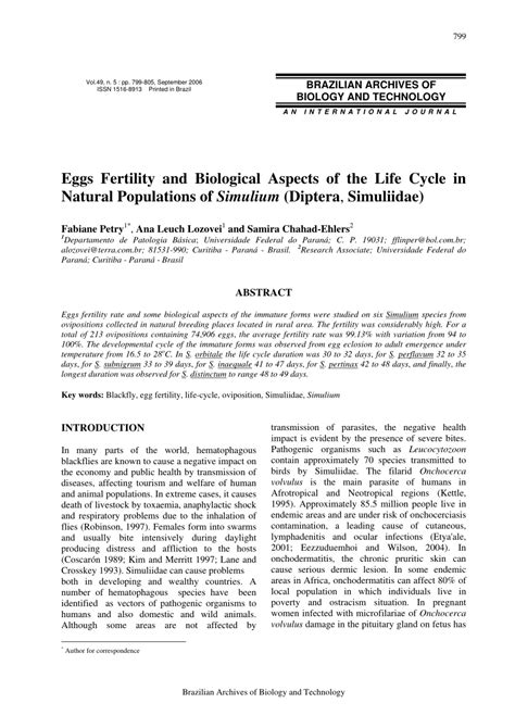 (PDF) Eggs fertility and biological aspects of the life cycle in natural Populations of Simulium ...