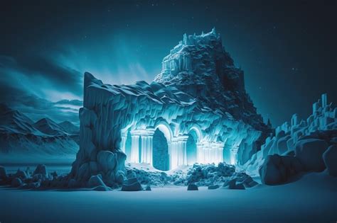 Premium Photo | A frozen ice cave with a light on it