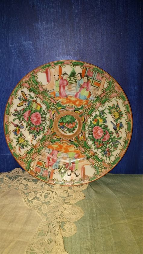 2 Antique Chinese Hand Painted Plates 1800s Rose Mandarin