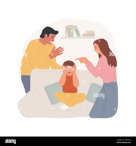 Family fight isolated cartoon vector illustration. Mother and father disciplining a child ...