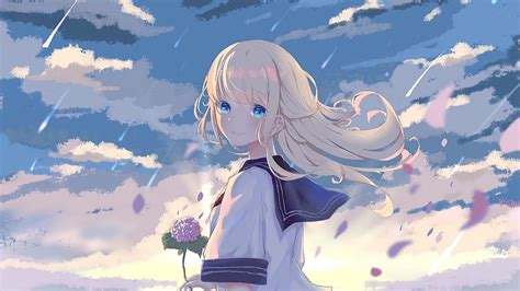 4K free download | Blue Eyes Anime Girl Uniform White Clouds Blue Sky Anime Girl, HD wallpaper ...