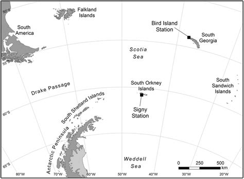 Map of location of the sampling islands (Bird Island and Signy Island)... | Download Scientific ...