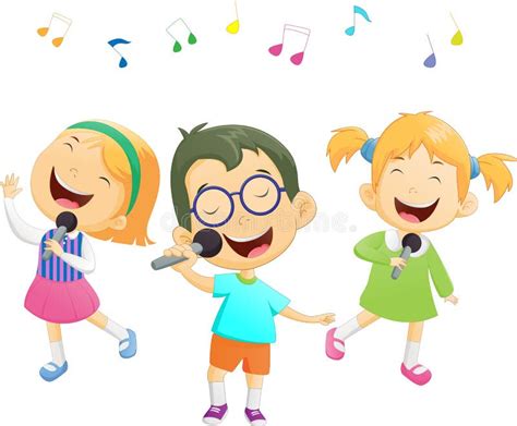 Happy Cartoon Boys and Girls Singing Stock Vector - Illustration of ...