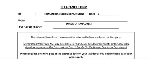 Employee Clearance Form