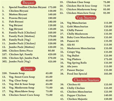 Food Inn Menu, Menu for Food Inn, Kondapur, Hyderabad, Hyderabad