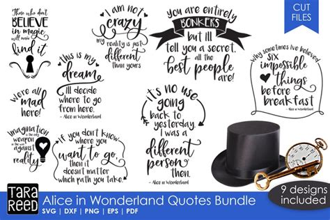 alice in wonderland quotes svg - set of 9 designs