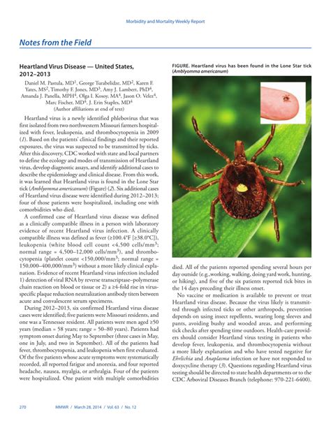 (PDF) Notes from the field: Heartland virus disease — United States, 2012–2013