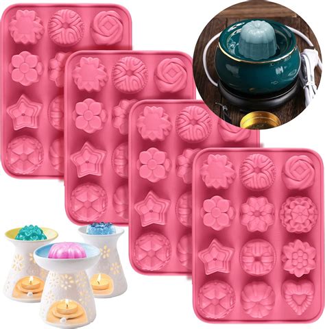 Buy Palksky 4 Pack Silicone Wax Melt Molds Flower Wax Tart Mold 12 Cavity Wax Cubes Tray for ...