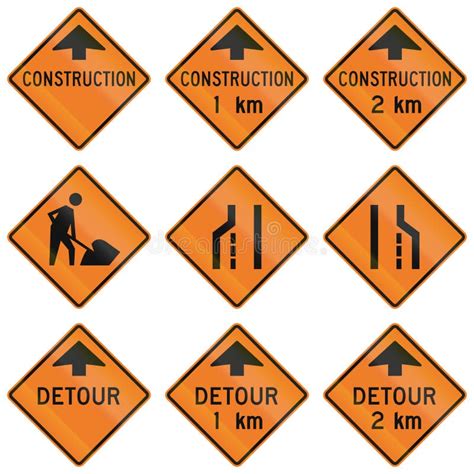 Road Work Signs in Ontario - Canada Stock Illustration - Illustration of metric, construction ...