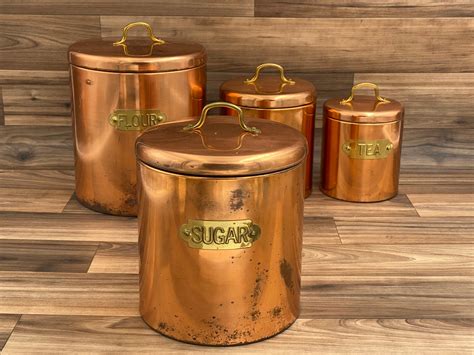 Vintage Copper Canister set, Nesting canisters, Kitschy Kitchen Cabin ...