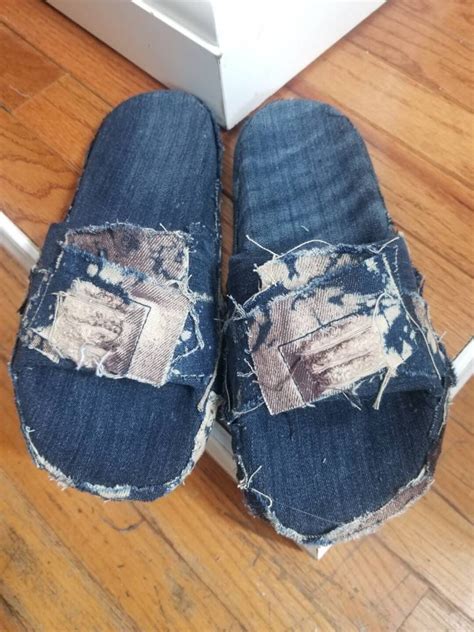 Denim Slides, Denim Sandals, Patchwork Denim Tie Dye - Etsy