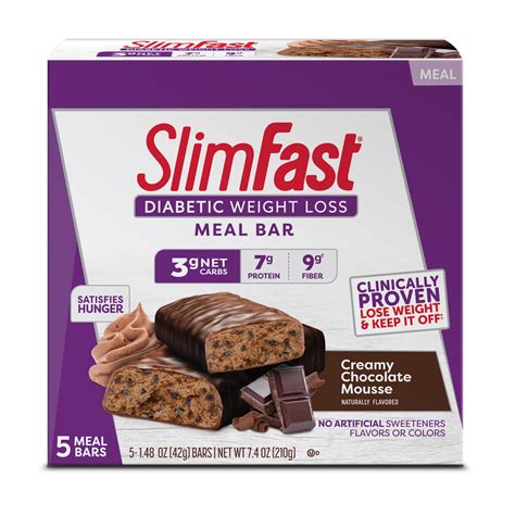 SlimFast Diabetic Weight Loss Meal Replacement Bar, Creamy Chocolate Mousse, 5 Count - Walmart.com