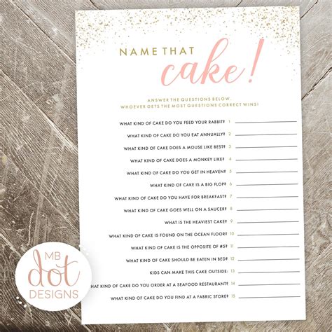 Cake Quiz Guess the Cake printable bridal shower game | Etsy