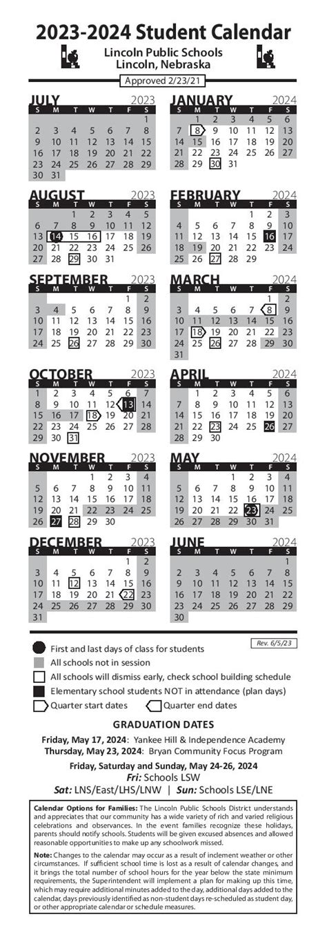 Lincoln Public Schools Calendar 2023-2024 in PDF