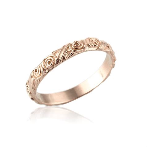 Rose Gold Wedding Band Unique 14k Gold Wedding Band Engraved