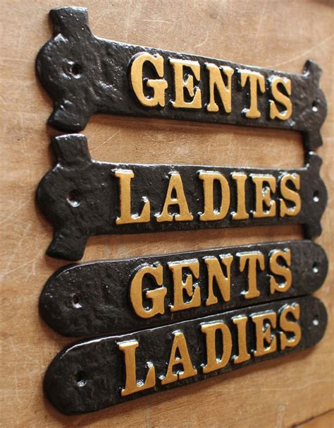 Antique style set of toilet door signs cast in iron with hand painted ...