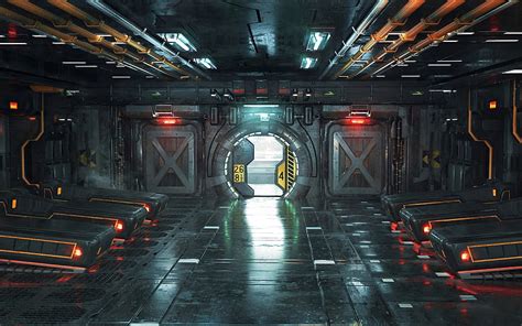 3840x2400 corridor, door, sci, retro sci fi art HD wallpaper | Pxfuel