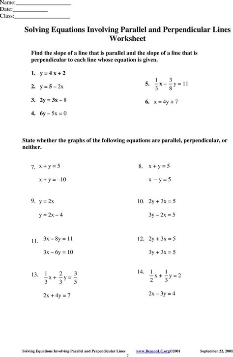 Equations Of Parallel And Perpendicular Lines Worksheets