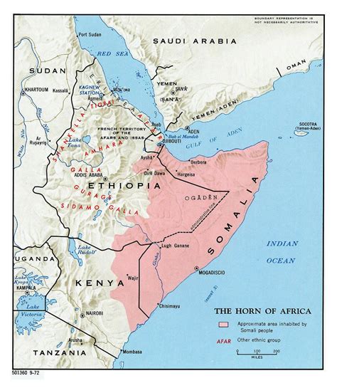 Detailed map of Horn of Africa with relief - 1972 | Horn of Africa | Africa | Mapsland | Maps of ...