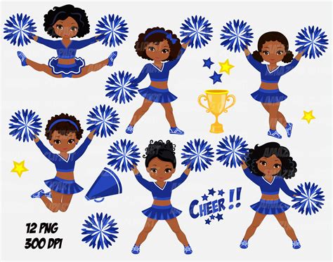 Blue White Cheerleader Clipart Pom Pom Sport Black | Etsy Australia