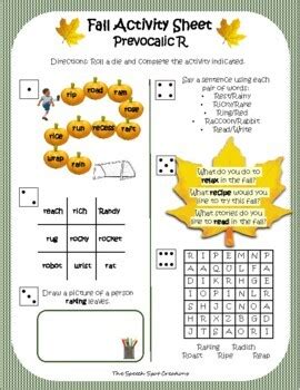 Fall Articulation Activity Worksheets: Prevocalic R & Initial R Blends