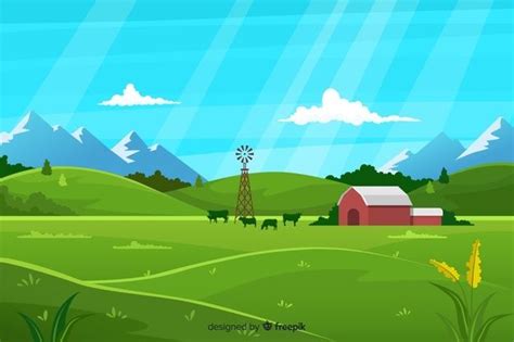 Free Vector | Flat farm landscape | Diseño plano, Paisajes, Vector