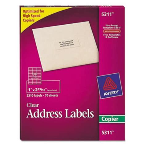 Avery Self-Adhesive Mailing Labels for Copiers, 1 x 2-13/16, Clear, 2310/Pack AVE5311