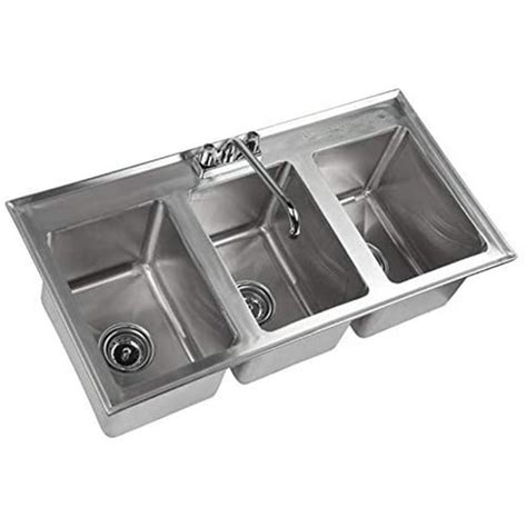 3-Compartment 37"L x 19"W Stainless Steel Kitchen Drop-In Sink 10" x 14" x 10" stainless steel 3 ...