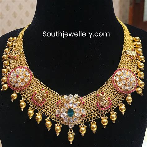 Light Weight Gold Mesh Necklace - Indian Jewellery Designs