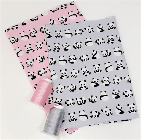 Panda print fabric - Pink panda fabric - Grey panda cotton - Grey and ...