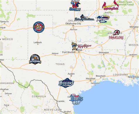 Texas League Map | Teams | Logos - Sport League Maps