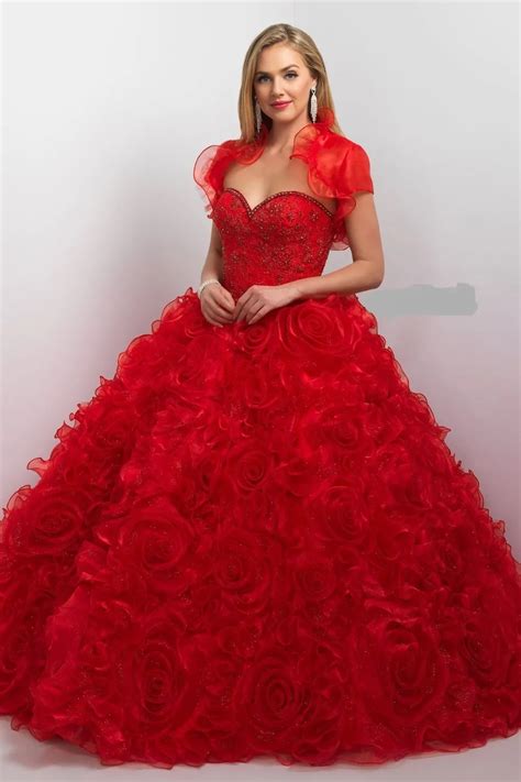 Robe De Mariee Jacket 2016 Princess Wedding Dresses Red Rose Luxury Mitzvah Ball Gowns Beaded ...