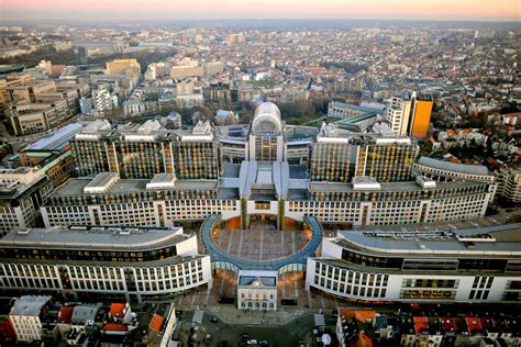 Aerial view of the European Parliament buildings in Brussels (2012 ...