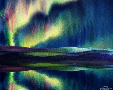 Aurora Borealis Magic Reflections Northern Lake Lights Watercolor by ...