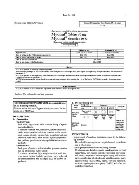 Myonal, eperisone drug | Tablet (Pharmacy) | Vasodilation