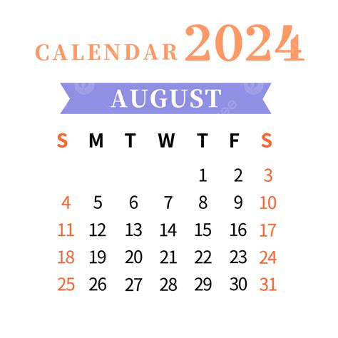 Simple Calendar For August 2024, 2024, August, Calendar PNG and Vector ...