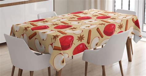 Apple Tablecloth, Quartered and Halved Apples with Cinnamon Sticks and ...