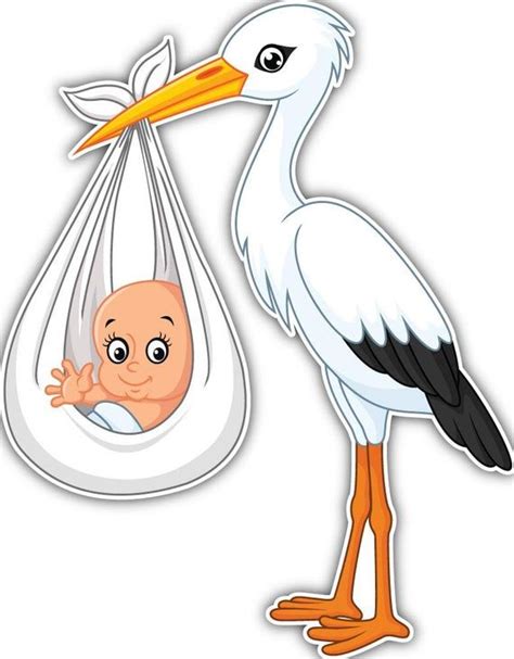 Cartoon Stork Carrying Baby Vinyl Sticker Decal in 2021 | Baby art ...