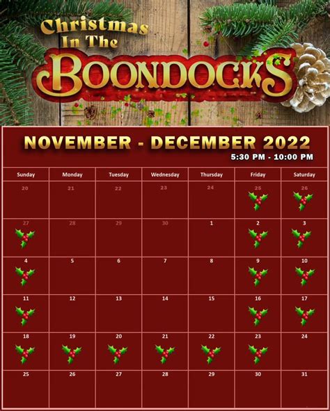 Dates And Time | Boondocks Adventure Farm-Nakina, NC