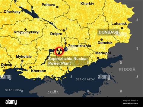 Zaporizhzhia Nuclear Power Plant in Ukraine map, dangerous spot. Russo-Ukrainian war. Kherson ...