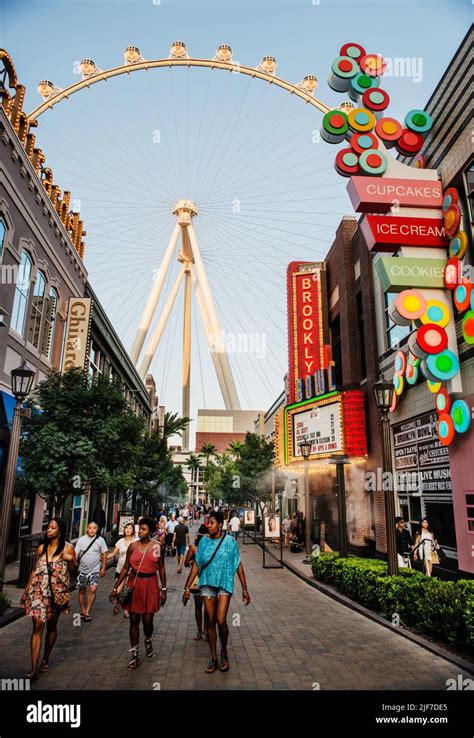 The Las Vegas Ferris wheel surrounded by shops and hotels, Las Vegas Strip, Las Vegas Nevada ...