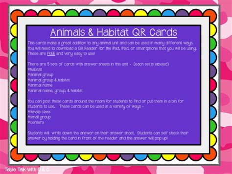 Table Talk with C and C: Animals and Habitats QR Codes